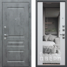 Дверь входная Соло с зеркалом, бетон темный/белый матовый
