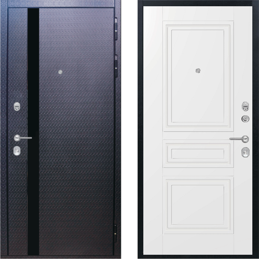 Дверь входная Люкс 3D, мозаика черная/Классика сноу