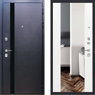 Дверь входная Люкс 3D, мозаика черная/сноу, зеркало XXL