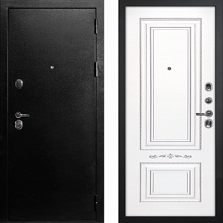 Дверь входная С-1/Панель эмаль Смальта-04, металл 1.5 мм, 2 замка, титан/белый Ral 9003, патина серебро