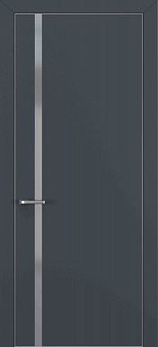 Квалитет К-1, гладкая дверь с вертикальным стеклом, с алюминиевой кромкой, графит премьер матовый