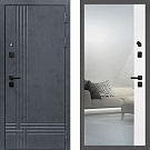 Дверь входная Скандинавия с зеркалом Макси, бетон антрацит/белый