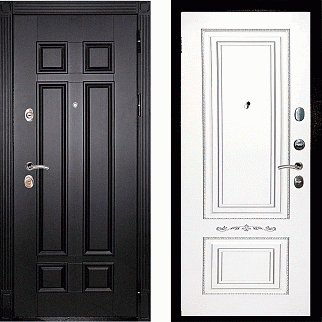 Дверь входная Гера-2/Панель эмаль Смальта-04, металл 1.5 мм, 2 замка KALE, венге/белый Ral9003, патина серебро