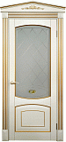Межкомнатная дверь Империал-5, массив бука, дверь с патиной остекленная (шампань)