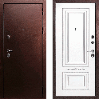 Дверь входная C-3/Панель эмаль Смальта-04, металл 1.5 мм, 2 замка, медный антик/белый Ral9003, патина серебро