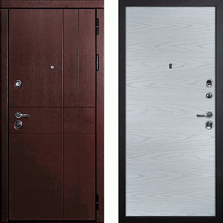 Дверь входная С-2/Гладкая панель экошпон, металл 1.5 мм, 2 замка, орех премиум/дуб скай серый
