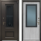 Дверь уличная с терморазрывом и стеклом Айсберг, муар коричневый/сосна белая
