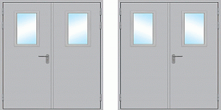 Двустворчатая противопожарная дверь с остеклением (термонапыление, каталог RAL)
