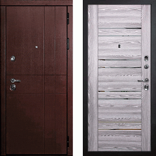 Дверь входная С-2/Панель экошпон PSK-1, металл 1.5 мм, 2 замка, орех премиум/ривьера грей