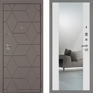 Дверь входная Тетра-181/PR-71Z с зеркалом, коричнево-серый/белый