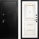 Дверь входная С-1/Панель эмаль Смальта-05, металл 1.5 мм, 2 замка, титан/белый Ral 9003, патина золото