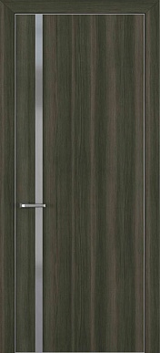 Квалитет К-1, гладкая дверь с вертикальным стеклом, с алюминиевой кромкой, экошпон, дуб темный