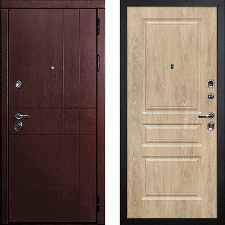 Дверь входная С-2/Панель экошпон Версаль-2, металл 1.5 мм, 2 замка, орех премиум/дуб песочный