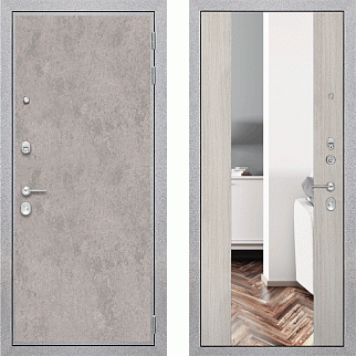 Дверь входная Лофт, бетон светлый/сосна белая, зеркало XXL