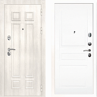 Дверь входная Гера-2/Панель эмаль Смальта-01, металл 1.5 мм, 2 замка KALE, дуб Филадельфия крем/белый Ral9003