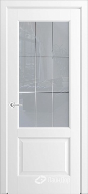 Кантри-К, дверь неоклассика со стеклом Решетка-2, эмаль белая