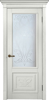 Империал-9 с резьбой, массив дуба, дверь со стеклом (белый)