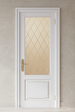 Межкомнатная дверь Империал-1 остекленная, массив бука, эмаль белая с патиной