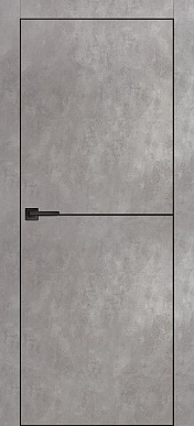 PX-19, гладкая матовая дверь под бетон c молдингом, черная кромка ALU Black (серый бетон)