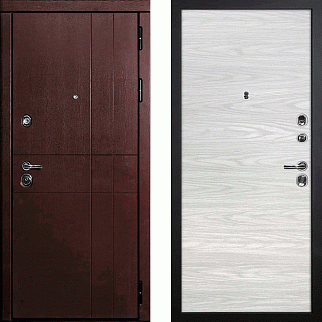 Дверь входная С-2/Гладкая панель экошпон, металл 1.5 мм, 2 замка, орех премиум/дуб скай бежевый