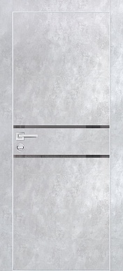 PX-18, гладкая дверь под бетон со стеклом, кромка ALU (серый бетон)