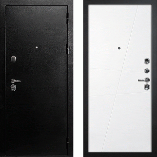 Дверь входная С-1/Панель эмаль Смальта Лайн 02, металл 1.5 мм, 2 замка, титан/белый Ral 9003