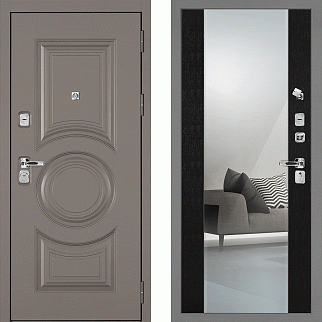Дверь входная с зеркалом Плаза-177/Панель PR-71Z, металл 1.5 мм, 2 замка KALE, коричнево-серый/венге