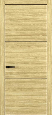 Квалитет К-11, гладкая дверь экошпон, с черной алюминиевой кромкой, дуб натуральный
