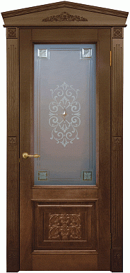 Империал-6, дубовая дверь с резьбой, остекленная (бренди)