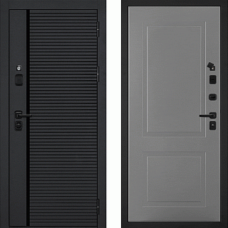 Дверь входная с черной ручкой Галактика-173/Панель PR-167, металл 1.5 мм, 2 замка, черный/серый
