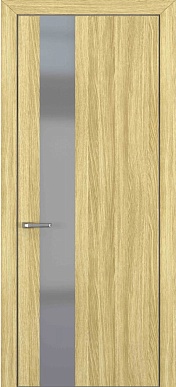 Квалитет К-3, гладкая дверь с вертикальным стеклом, с алюминиевой кромкой, экошпон, дуб натуральный