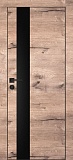 Межкомнатная дверь PX-10, гладкая дверь под дерево со стеклом, черная кромка ALU Black (дуб пацифик)