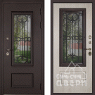 Дверь входная с терморазрывом Айсберг с окном, муар коричневый/сосна белая