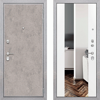 Дверь входная Лофт, бетон светлый/сноу, зеркало XXL