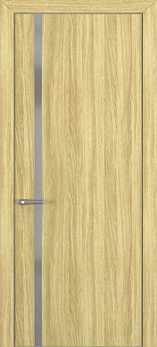 Квалитет К-1, гладкая дверь с вертикальным стеклом, с алюминиевой кромкой, экошпон, дуб натуральный