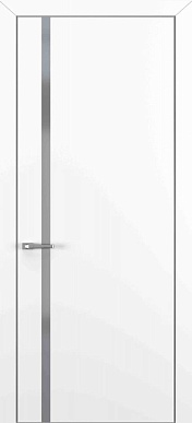 Квалитет К-1, гладкая дверь с вертикальным стеклом, с алюминиевой кромкой, белый матовый