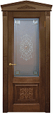 Межкомнатная дверь Империал-6, дубовая дверь с резьбой, остекленная (бренди)