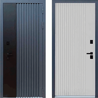 Дверь уличная с терморазрывом Гранд, муар серый/белая шагрень