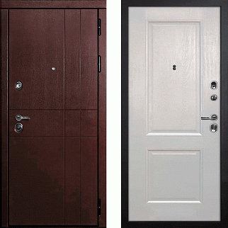 Дверь входная С-2/Панель экошпон PSU-28, металл 1.5 мм, 2 замка, орех премиум/лунное дерево
