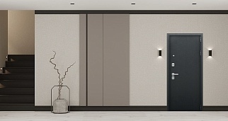 Дверь входная Модерн с зеркалом, антик серебро/акация светлая поперечная