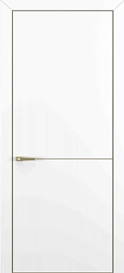 Квалитет К-10, гладкая дверь с молдингом, с золотой кромкой Alu Gold, цвет - белый матовый