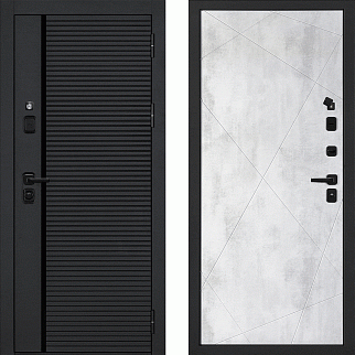 Дверь входная с черной ручкой Галактика-173/Панель PR-103, металл 1.5 мм, 2 замка, черный/бетон