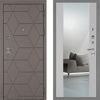 Дверь входная Тетра-181/PR-71Z с зеркалом, коричнево-серый/агат