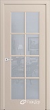 Межкомнатная дверь Аврора-ФП3, дверь с английской решеткой, стекло сатин матовый, эмаль капучино