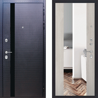 Дверь входная Люкс 3D, мозаика черная/сосна белая, зеркало XXL