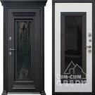 Дверь входная Барокко Люкс с окном и ковкой, муар коричневый/роял вуд кофе